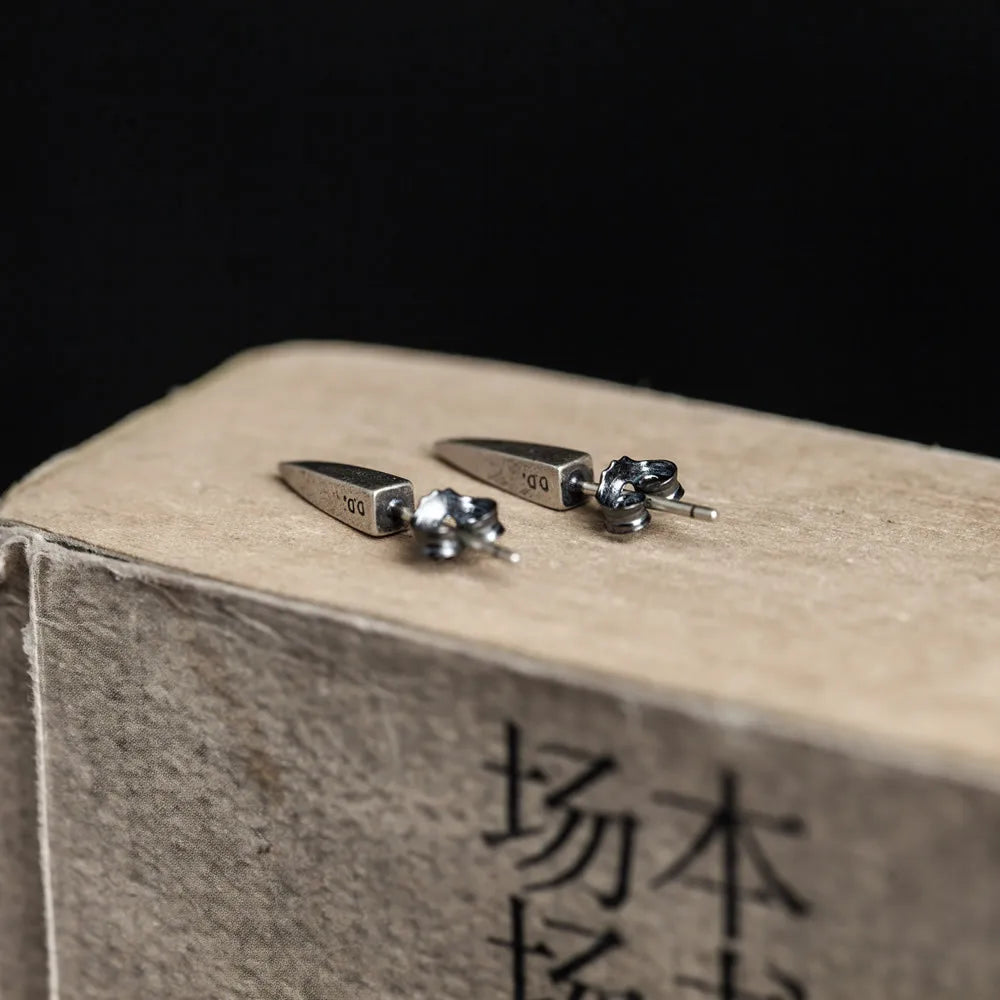 MKENDN 925 Sterling Silver Creative Retro Dagger Stud Earring Trendy Street Punk Style Ear Pin for Men Women Halloween Jewelry