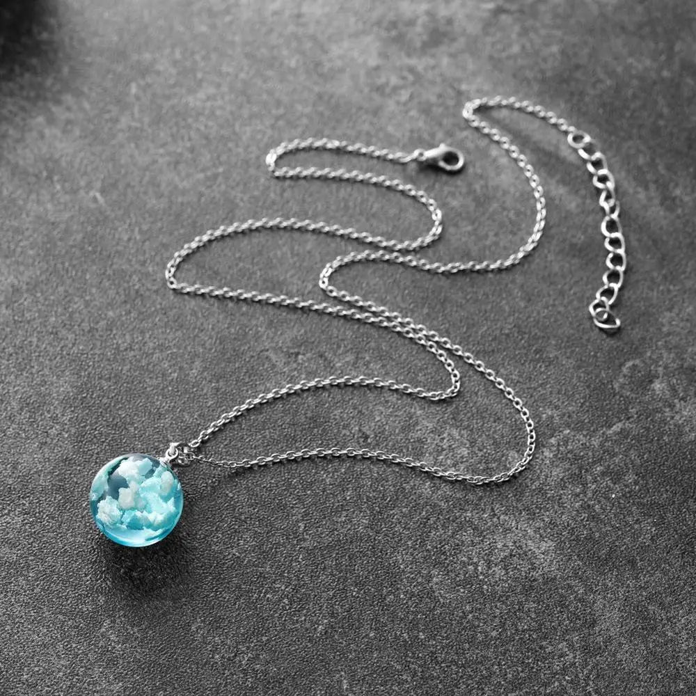 Blue Sky White Cloud Ball Moon Shape Pendant Necklace - Madeinsea©
