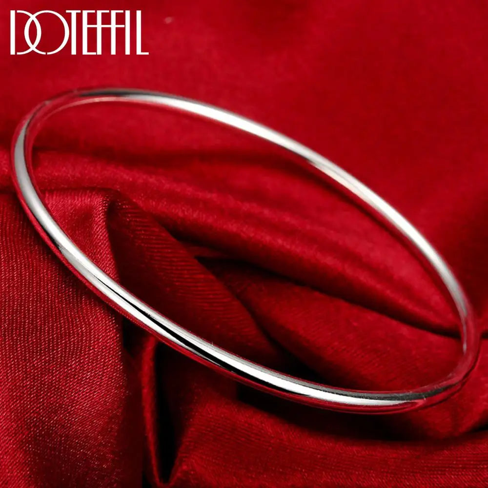 DOTEFFIL 925 Sterling Solid Silver Bracelet Fashion Personality Simple Smooth Bangles For Women Wedding Engagement Jewelry - Madeinsea©