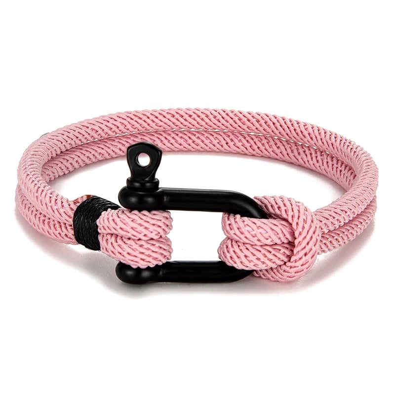 MKENDN Men's Black U Shape Shackle Nautical Double Strand Rope Bracelet Outdoor Camping Rescue Emergency Rope Bracelet For Women