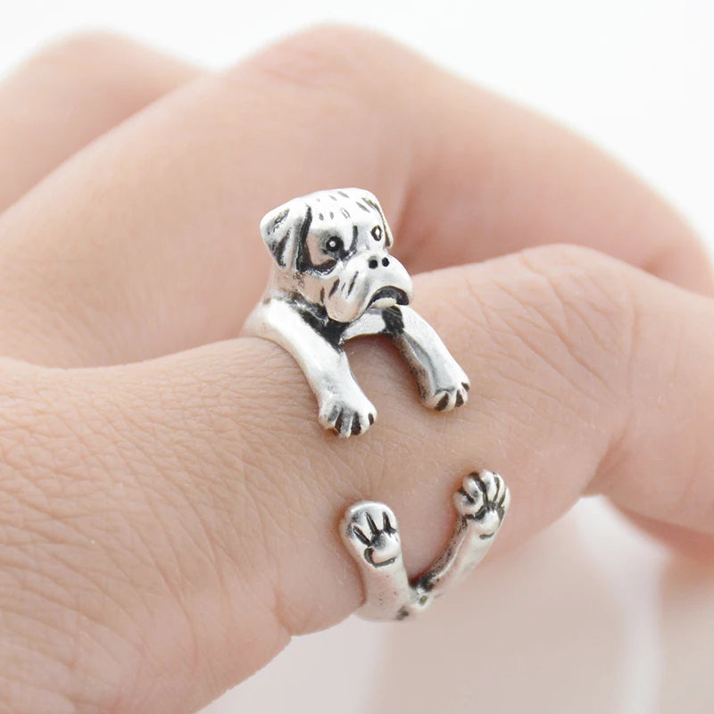 Retro Boho Pug&Boxer&Dachshund Dog Ring Men Punk Bulldog Anel Masculino Couple Rings For Women Jewelry Gifts For Pet Lovers Gift