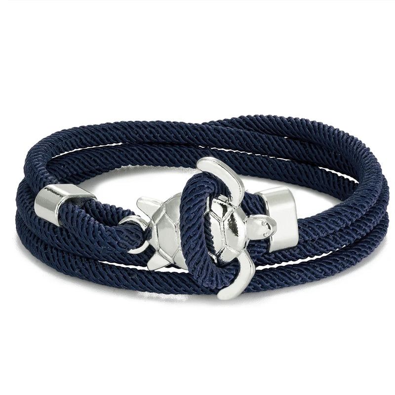 MKENDN Hand Braided Sea Turtle Viking Bracelet Charms Darkblue Rope For Men Women Beach Wristband Adjustable Jewelry Homme