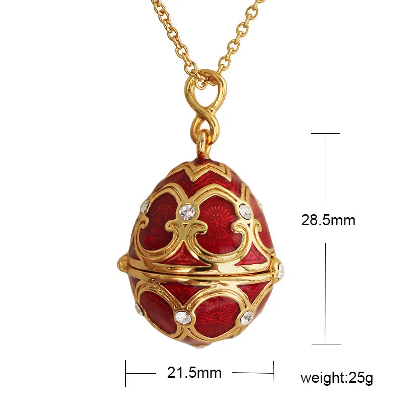 Collier pendentif œuf de Pâques Fabergé en émail fait à la main, médaillon en laiton, vintage, cristal, trèfle à l'intérieur, cadeau pour femmes et filles