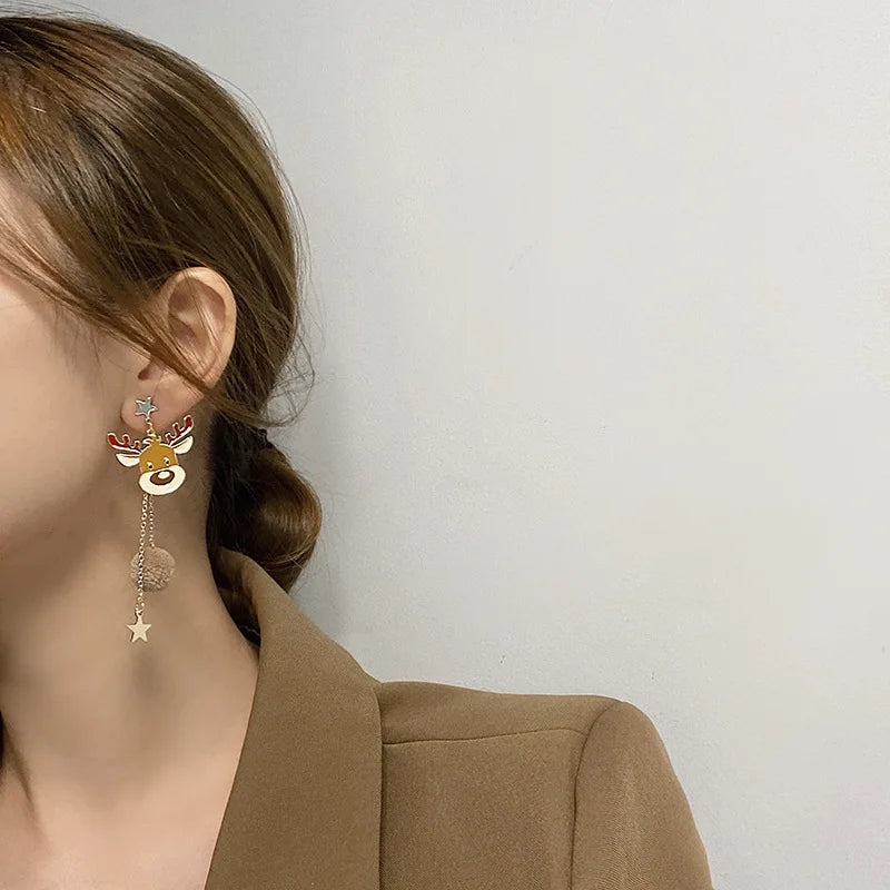 Cute Christmas Elk Dangle Earrings For Women Xmas Deer Butterfly Knot Pearl Zircon Earring Girl Christmas New Year Jewelry Gifts - Madeinsea©
