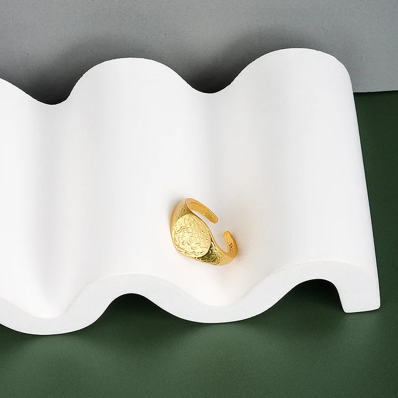 925 Sterling Silber Beule Matt Gold Farbe Ringe Retro Doppel Schichten Distressed Öffnung Handgemachte Ring Mode Edlen Schmuck