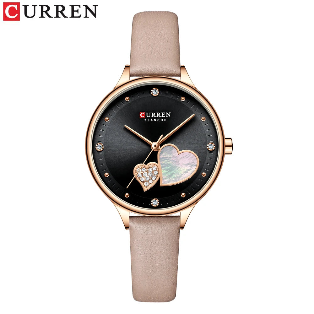 Montres CURREN pour femmes, montre-bracelet en cuir à quartz élégante avec strass, Zegarki Damskie