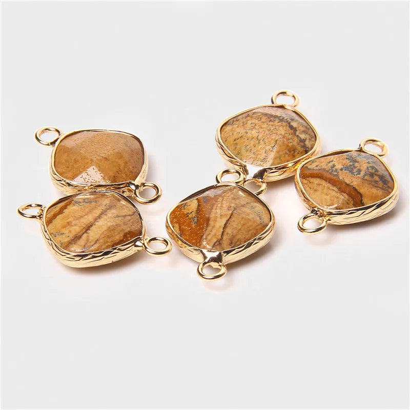 14MM Natural Stone Connector Pendant Agat Quartzs Rhombus Shape Faceted Charms  For Jewelry Making Necklace Bracelet Accessories