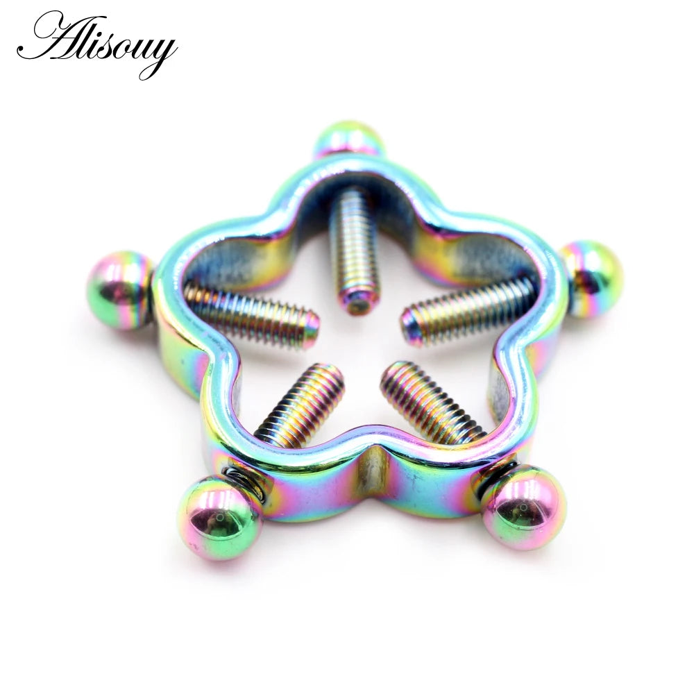 Alisouy 1pc Stainless Steel Sexy Flower Fake Non Piercing Nipple Ring Shield Body Jewelry Nipple Clamp Adult Game For Women Gift