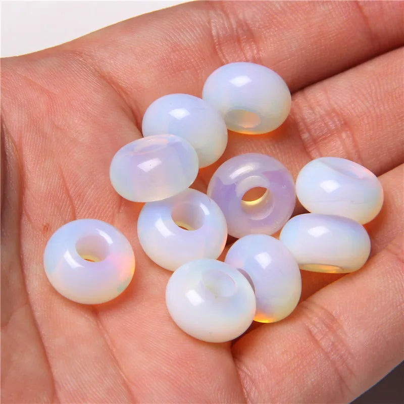 5Pcs Stone Charms Pendant Spacer Round Big Hole Beads For Jewelry Making Fit Necklace Bracelet DIY Findings 14MM Hole Size 5MM