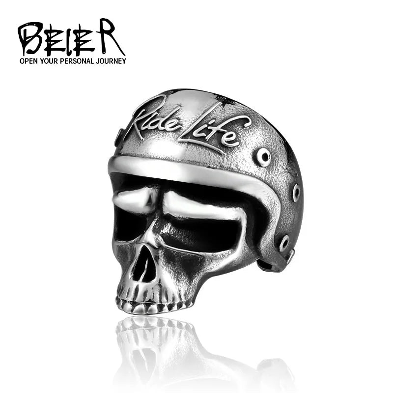 Beier new store 316L Stainless Steel motorcycle skull ring men's ring fashion jewelry for LLBR8-722R
