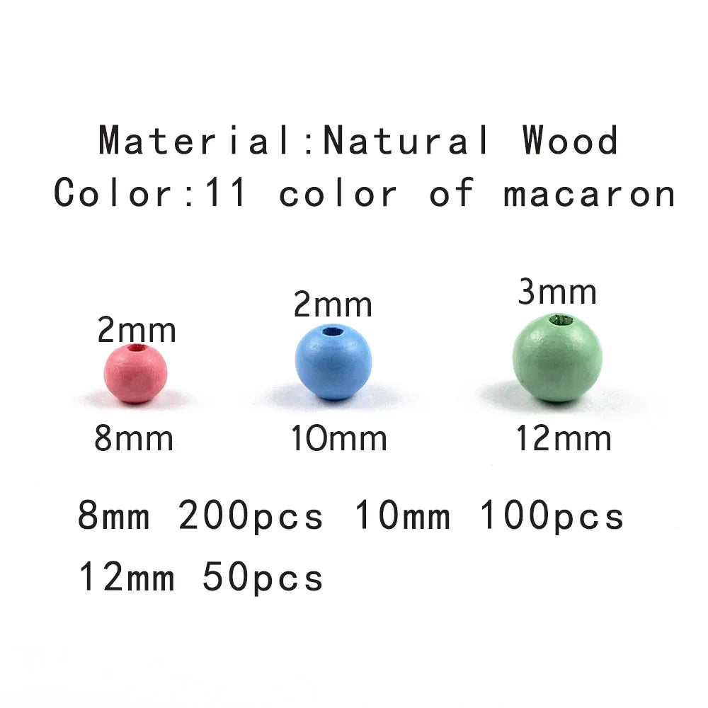 50~200 Stück Holzperlen Farbe 8/10/12mm Runde Kugel Spacer Perlen Naturholzperlen für Schmuckherstellung DIY Armband Finding