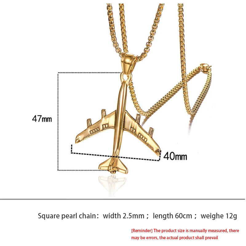 Airplane Pendant Necklace For Women Men Gold Color Stainless Steel Box Link Chain Aircraft Necklace Fashion Wholesale Jewelry