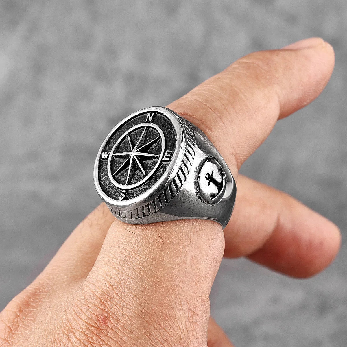 Anchor and Compass Men's Ring - Madeinsea©