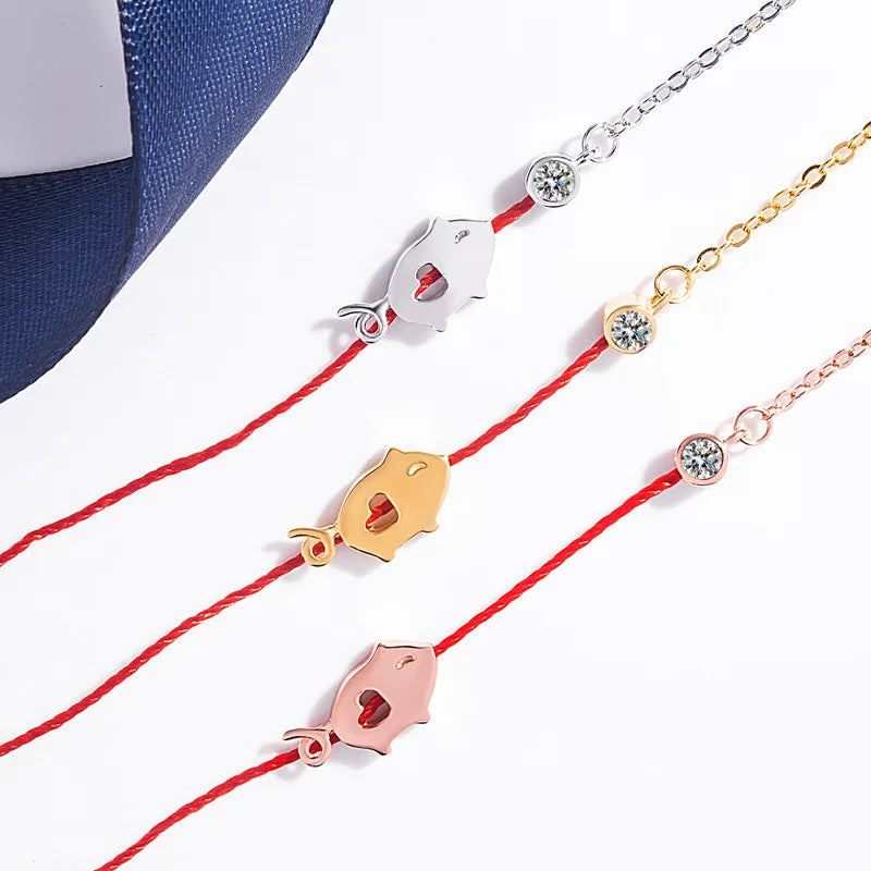 Buyee 925 Sterling Silber Hundearmbänder Süßes Schwein Rote Schnur Süße Einfache Armbänder Für Frau Mädchen Edler Schmuck Armbänder Kette