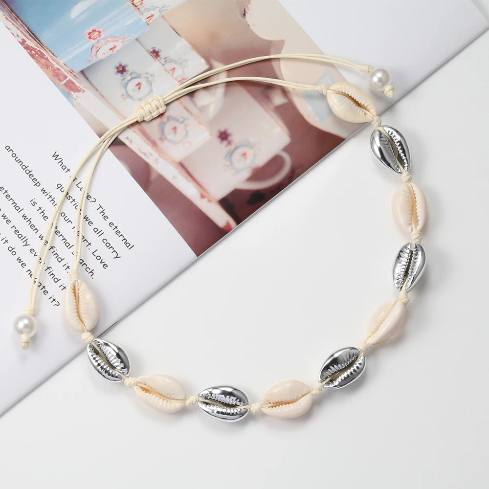 Natural Sea Shell Choker Chain Necklace for Women Bohemian Vintage Beach Conch Shell Braided Jewelry Wholesale Best Friend Gift