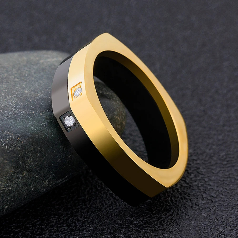 TYO Stainless Steel Double Layer Rings For Women Men Luxury Cubic Zirconia Elegant Rings Party Wedding Band Couple Jewelry
