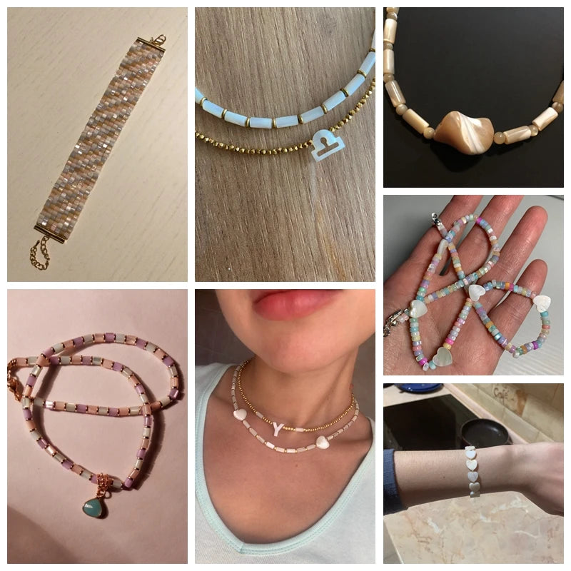 Perles de nacre naturelle de différentes formes et tailles, perles Heishi teintées à paillettes, perles de nacre pour la création de bijoux (colliers, bracelets).