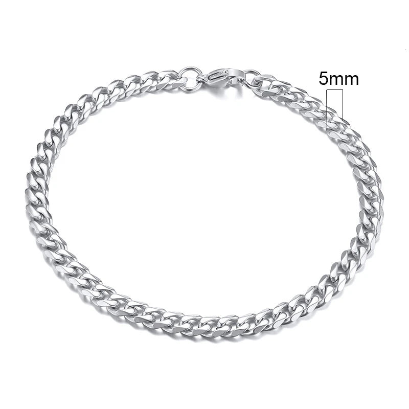 Vnox Basic 3/5/7/9/11mm Wide Curb Cuban Link Chain Bracelets for Men Women Jewelry Anti Allergy Stainless Steel Wristband Gifts