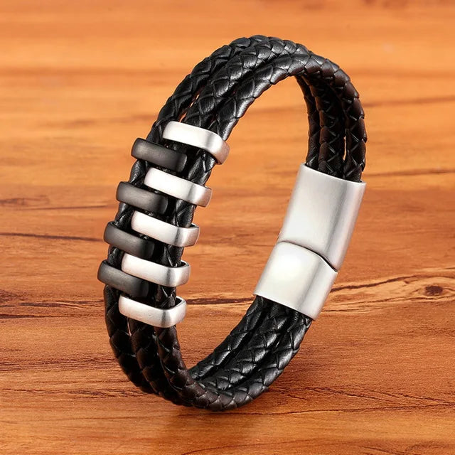 TYO Braided Rope Wrap Leather Bracelets For Men Bangles Fashion Male Women Charm Stainless Steel Clasp Jewelry DIY Customization