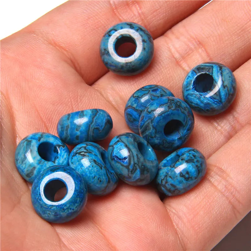 5Pcs Stone Charms Pendant Spacer Round Big Hole Beads For Jewelry Making Fit Necklace Bracelet DIY Findings 14MM Hole Size 5MM