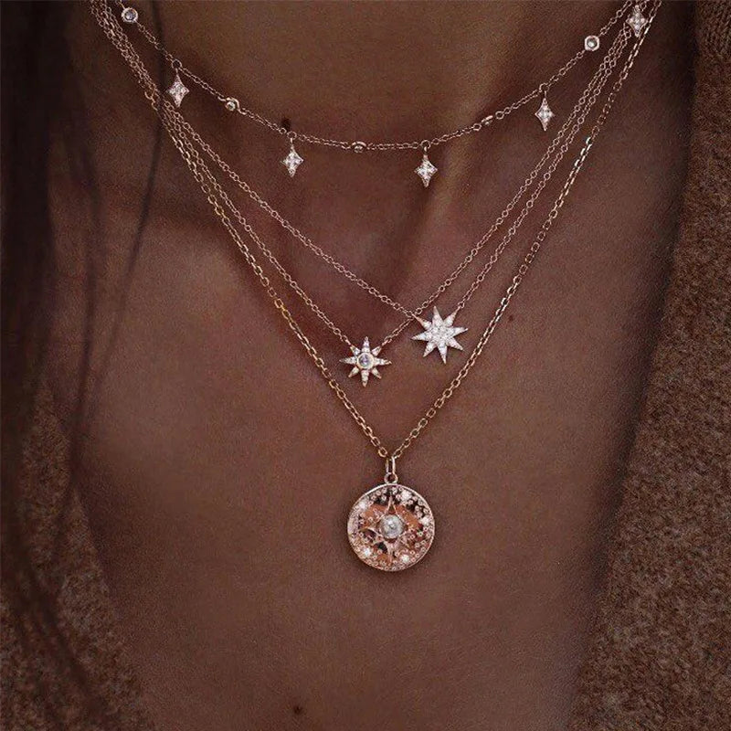 Bohemian Multi layered Necklaces For Women Moon Cross Tree Star Pendant chains Statement Choker 2020 Boho Fashion Jewelry