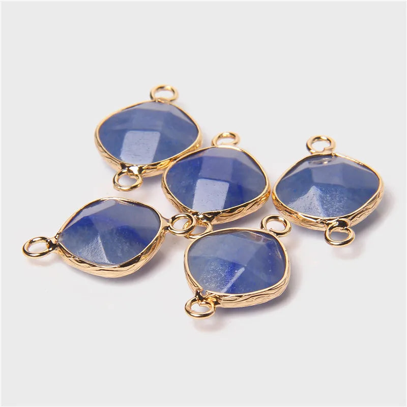 14MM Natural Stone Connector Pendant Agat Quartzs Rhombus Shape Faceted Charms  For Jewelry Making Necklace Bracelet Accessories