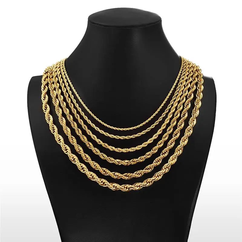 Gold Color Solid Chain Necklace Stainless Steel Link Choker For Men Female Charm Simple Collares Jewelry Accessories 50/55/60 Cm