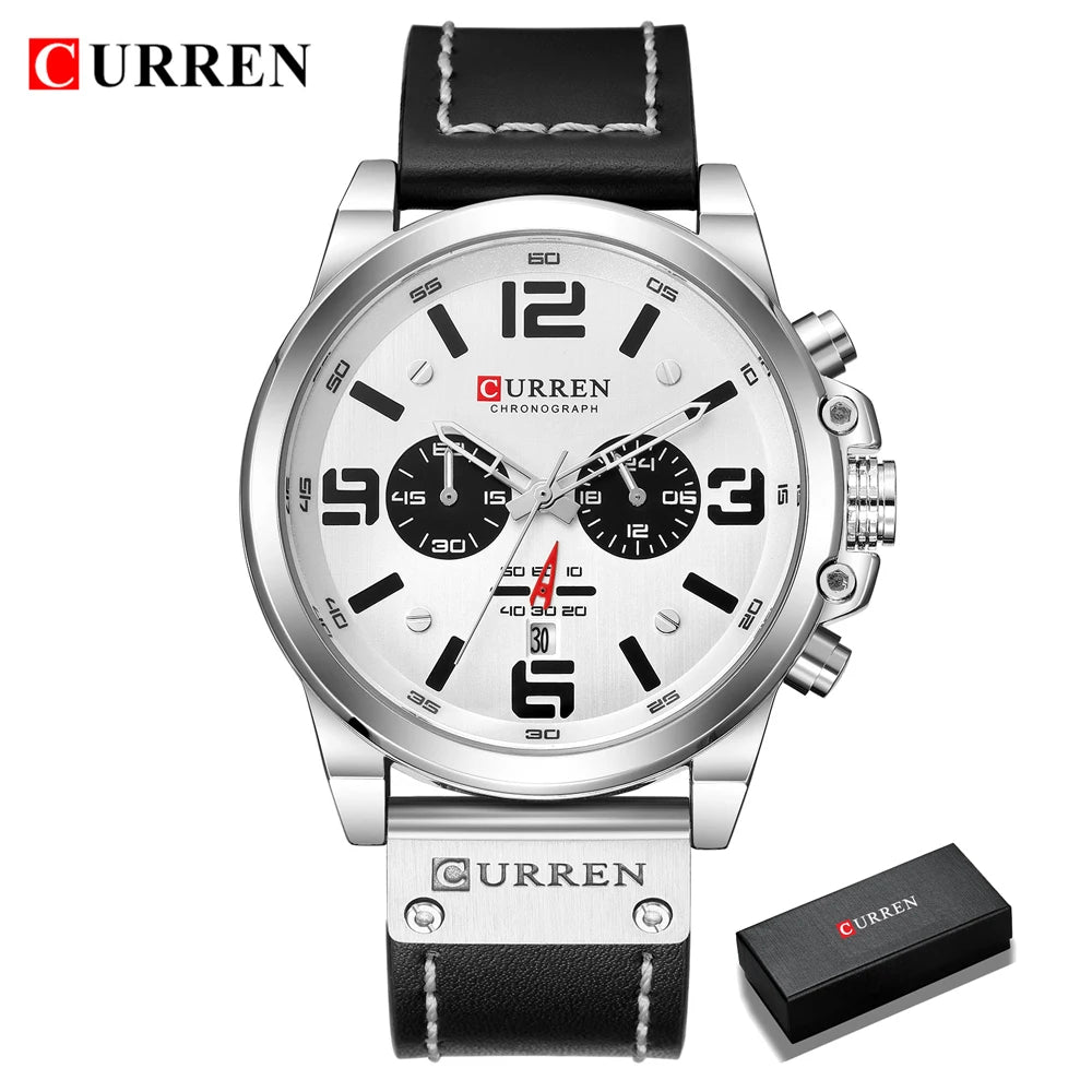 CURREN Fashion Casual Date Quartz  Watches For Men  Fashion Leather Sports Men's Wrsitwatch Chronograph Male Watch
