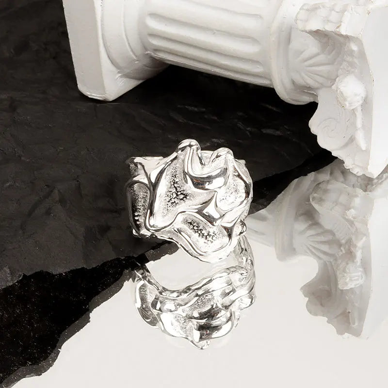 925 Sterling Silber Beule Matt Gold Farbe Ringe Retro Doppel Schichten Distressed Öffnung Handgemachte Ring Mode Edlen Schmuck