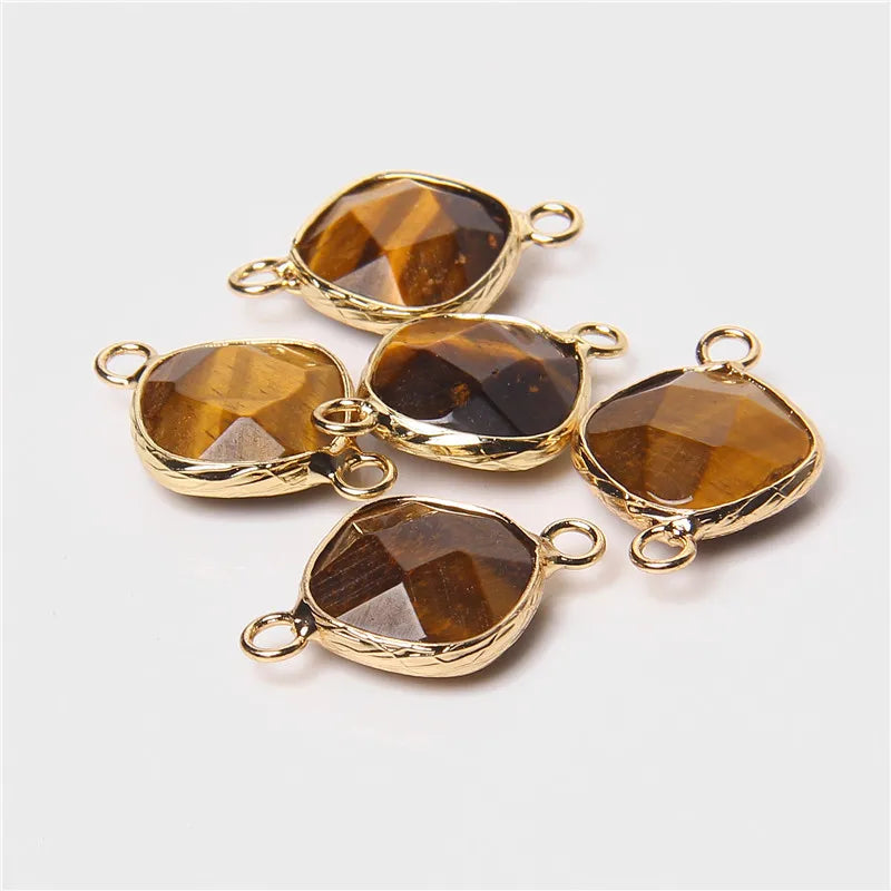 14MM Natural Stone Connector Pendant Agat Quartzs Rhombus Shape Faceted Charms  For Jewelry Making Necklace Bracelet Accessories