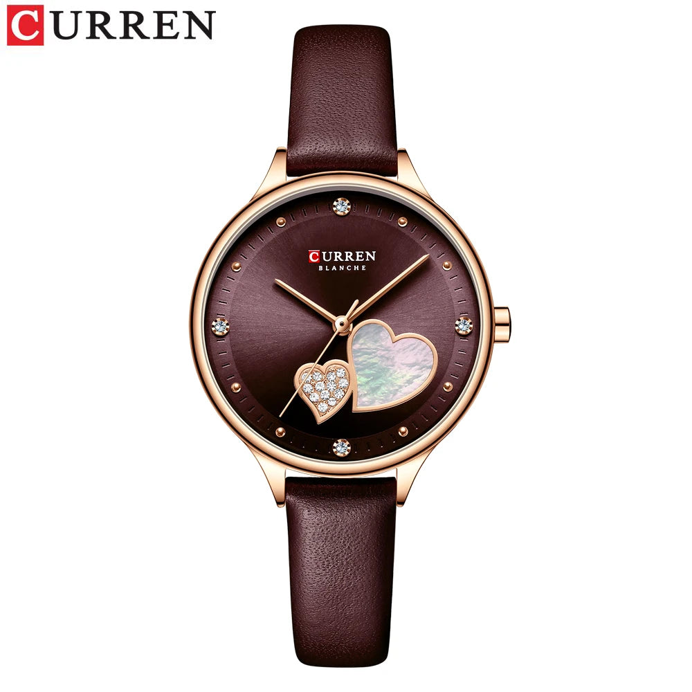 Montres CURREN pour femmes, montre-bracelet en cuir à quartz élégante avec strass, Zegarki Damskie