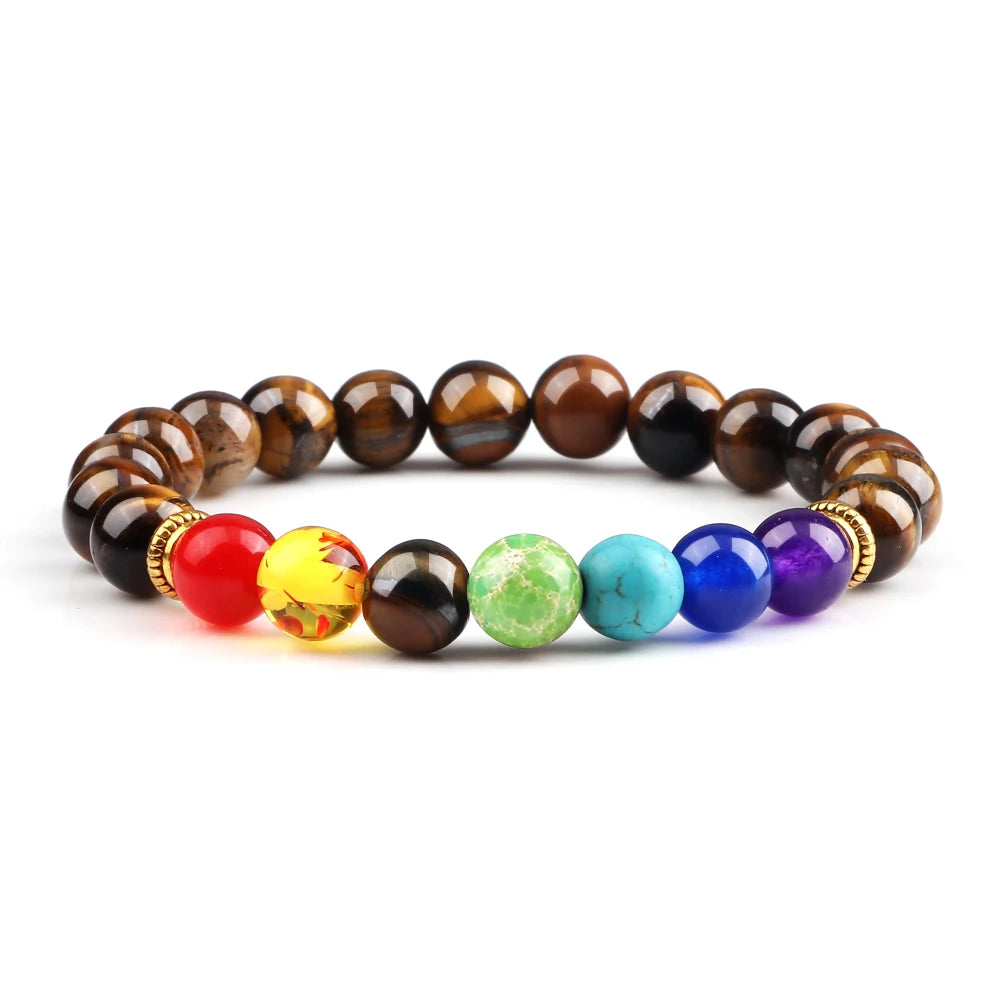 2Pcs Natural Stone 7 Chakra Healing Beaded Adjustable Braided Bracelets Men 8mm Lava Stretch Bracelet Women Reiki Buddha Jewelry