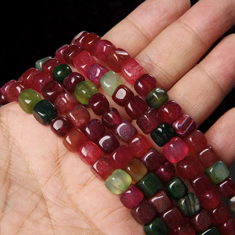 6-8mm Natural Polished Colorful Tourmaline Stone Beads Square Agat Loose Spacer Bead for Jewelry Making DIY Bracelet Accessories
