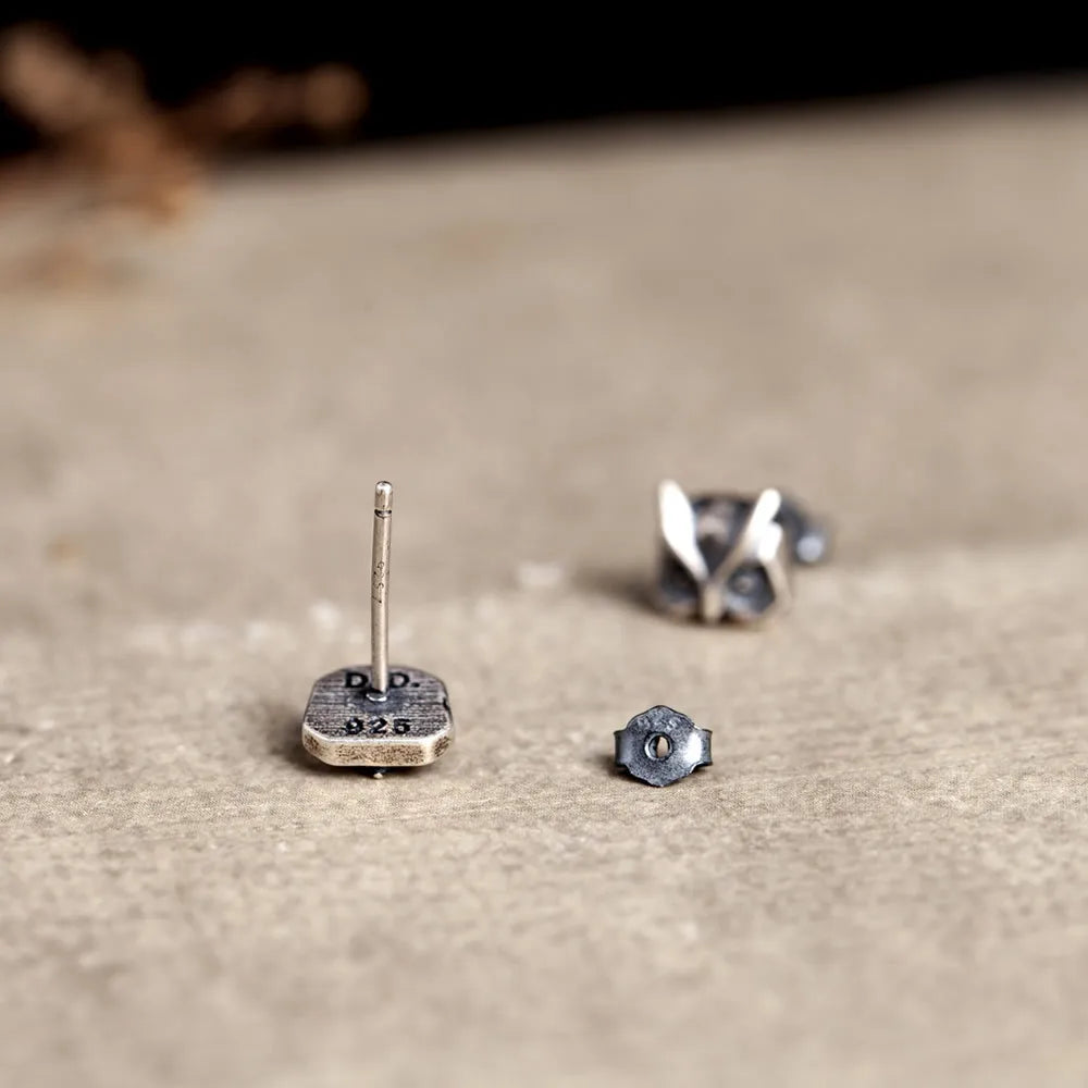 MKENDN Ohrstecker aus 100 % 925er Sterlingsilber im kreativen Retro-Geometrie-Eulen-Stil, Street-Punk-Stil für Damen und Herren, Gothic-Tierschmuck