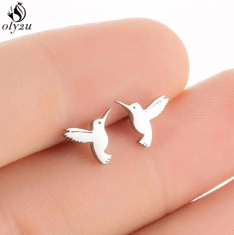 Korean Cute Stainless Steel Animal Earrings for Women Small Bat Octopus Fish Penguin Stud Earrings Trendy Jewelry Friends Gifts