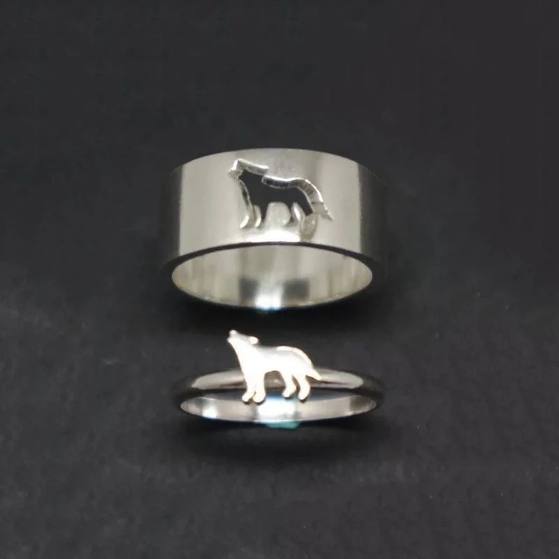MKENDN Ring-Set mit Tierfußabdruck, Schlangenpaar, für Damen und Herren, Wolf, Fuchs, Geweih, Vogel, silberfarbener Ring, Geschenk für Taufe oder Ostern