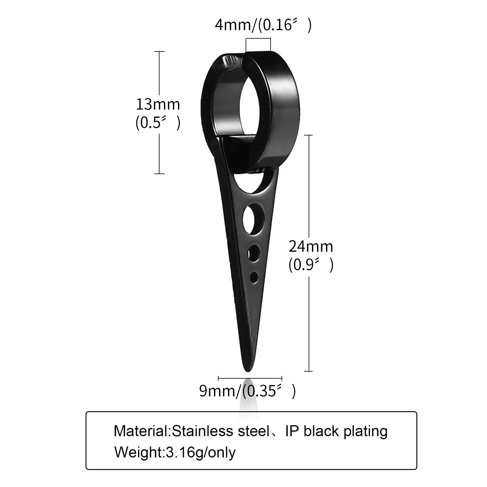 Vnox Punk Clip Earrings for Men Women, Black Stainless Steel Ear Accessory, Gothic Rock Hiphop Hoop Circle Earring 1 Piece - Madeinsea©
