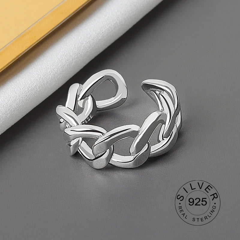 Bague ouverte en argent sterling 925 pour femme, niche INS, vague irrégulière, surface sable, nouilles larges, cadeau original pour fête d'anniversaire
