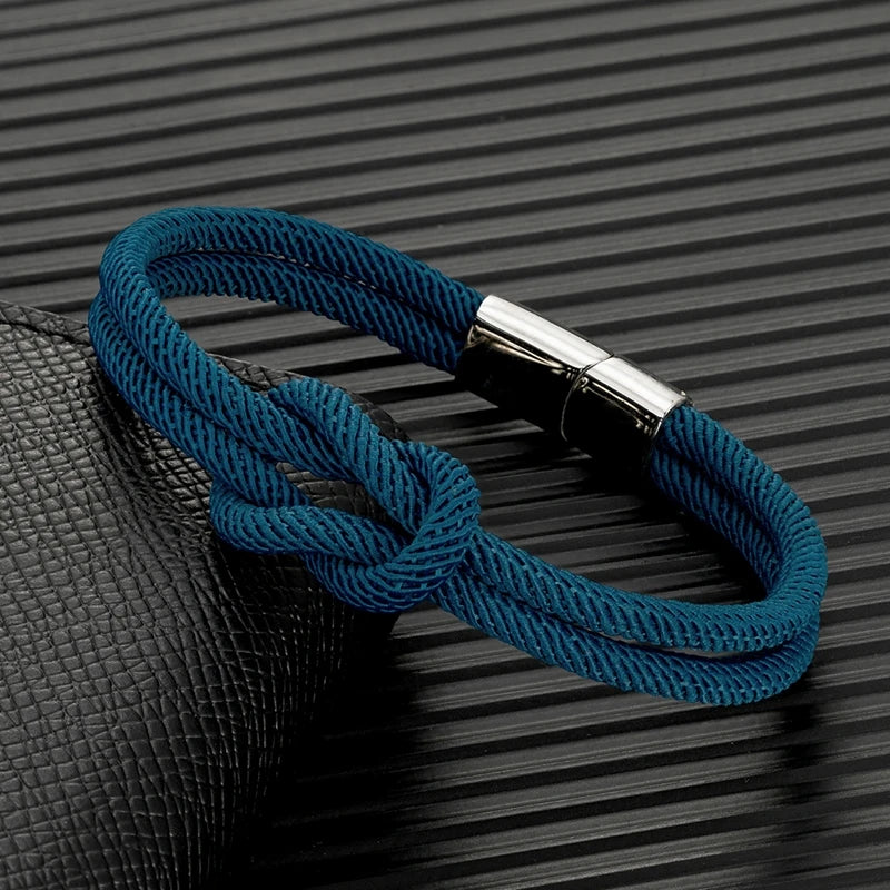 MKENDN Men Nautical Double Strand Square Knot Bondage Survival Bracelet Women Rescue Emergency Rope Jewelry With 316L Magnet