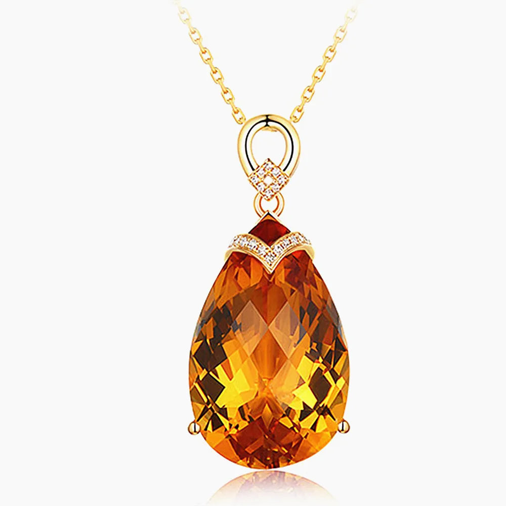 Luxury big carats water drop crystal citrine gemstones diamonds pendant necklaces for women 14k gold color jewelry bijoux gifts - Madeinsea©