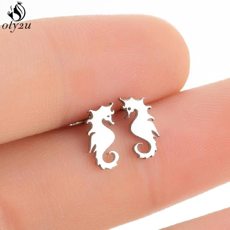 Korean Cute Stainless Steel Animal Earrings for Women Small Bat Octopus Fish Penguin Stud Earrings Trendy Jewelry Friends Gifts