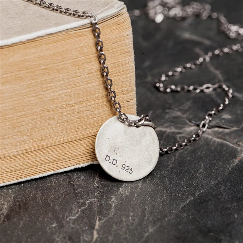 MKENDN 100% 925 Sterling Silver Smiling Bunny Coin Pendant Necklace For Men Women Punk Street Neo-Gothic Style