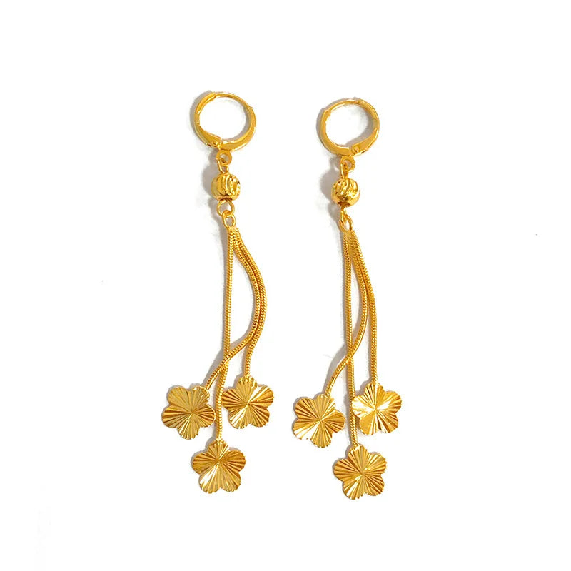 Genuine 18K AU750 Gold Drop Earrings Simple Plum Blossom Design for Women Flower Tassel Earrings Fine Jewelry 2021 Gifts