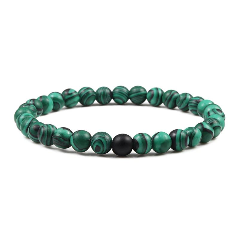 Hot Sale 2pcs/Set Couples Beaded Bracelets Tiger Eye Black Lava Natural Stone Beaded Bracelets Malachite Energy Elastic Jewelry