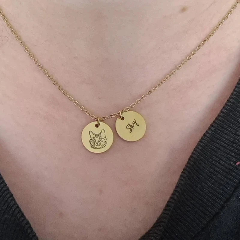 Personalized Pet Photo Disc Necklace For Women Tiny Cat dog Name Pendant Necklaces Custom Animal 316L Stainless Steel Jewelry - Madeinsea©