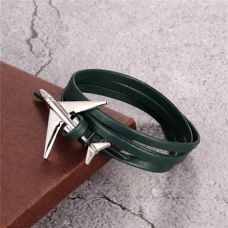 MKENDN New Fashion Multilayer charm leather Airplane Anchor Bracelet Men Women Navy Style Wrap Metal Sport Hooks