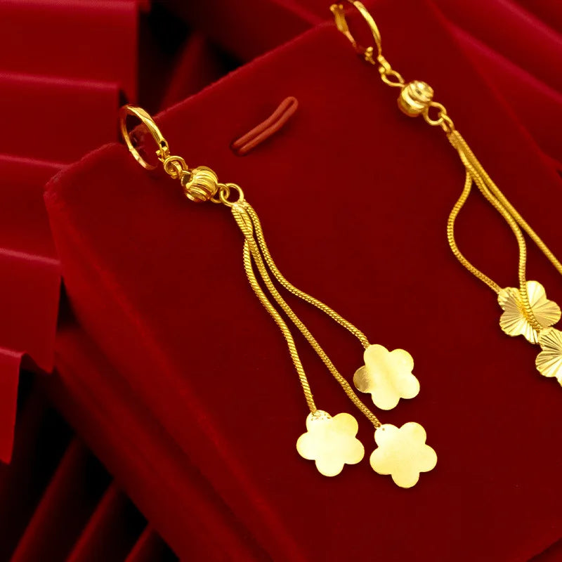 Genuine 18K AU750 Gold Drop Earrings Simple Plum Blossom Design for Women Flower Tassel Earrings Fine Jewelry 2021 Gifts