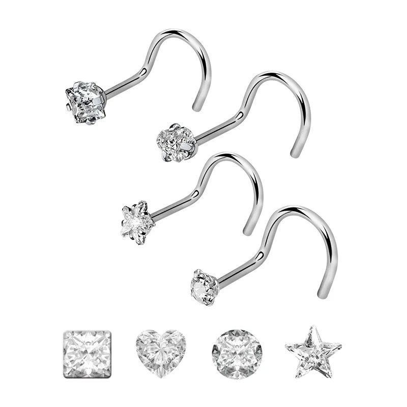 3/4/5/8/21pcs 20G Nose Studs Set Surgical Steel L-Shape Nostril Studs Screws Nose Ring Hoop Body Piercing Jewelry Mixed Styles