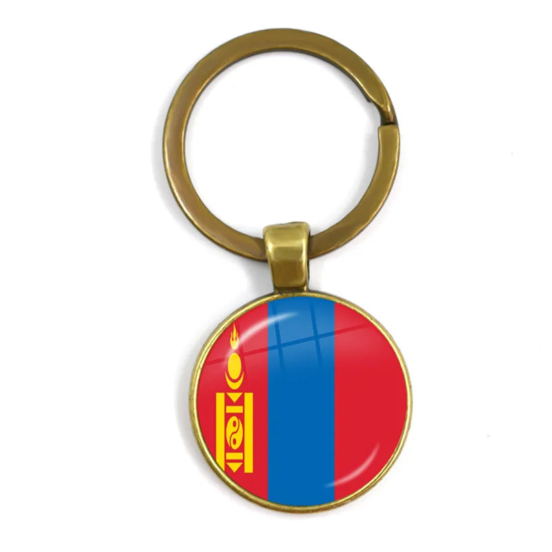 Porte-clés drapeau national de Malaisie, du Laos, du Danemark, de Norvège, de Suède et de Slovaquie, cabochon en verre de 25 mm, cadeau pour femmes et hommes