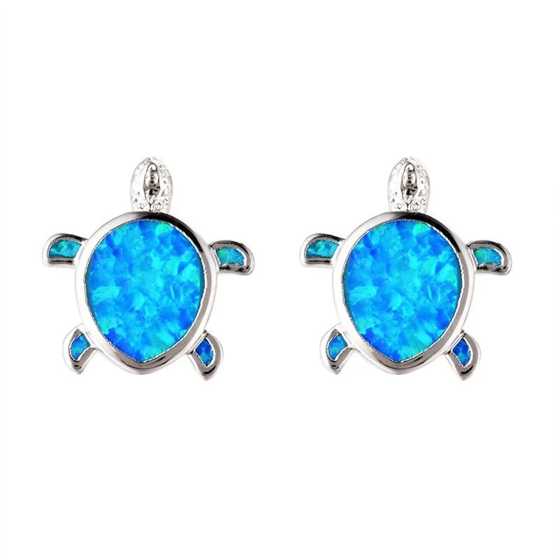 Cute Women Sea Turtle Long Drop Earrings Wedding Jewelry Accessories Fashion Blue Imitation Opal Pendant Earrings for Women